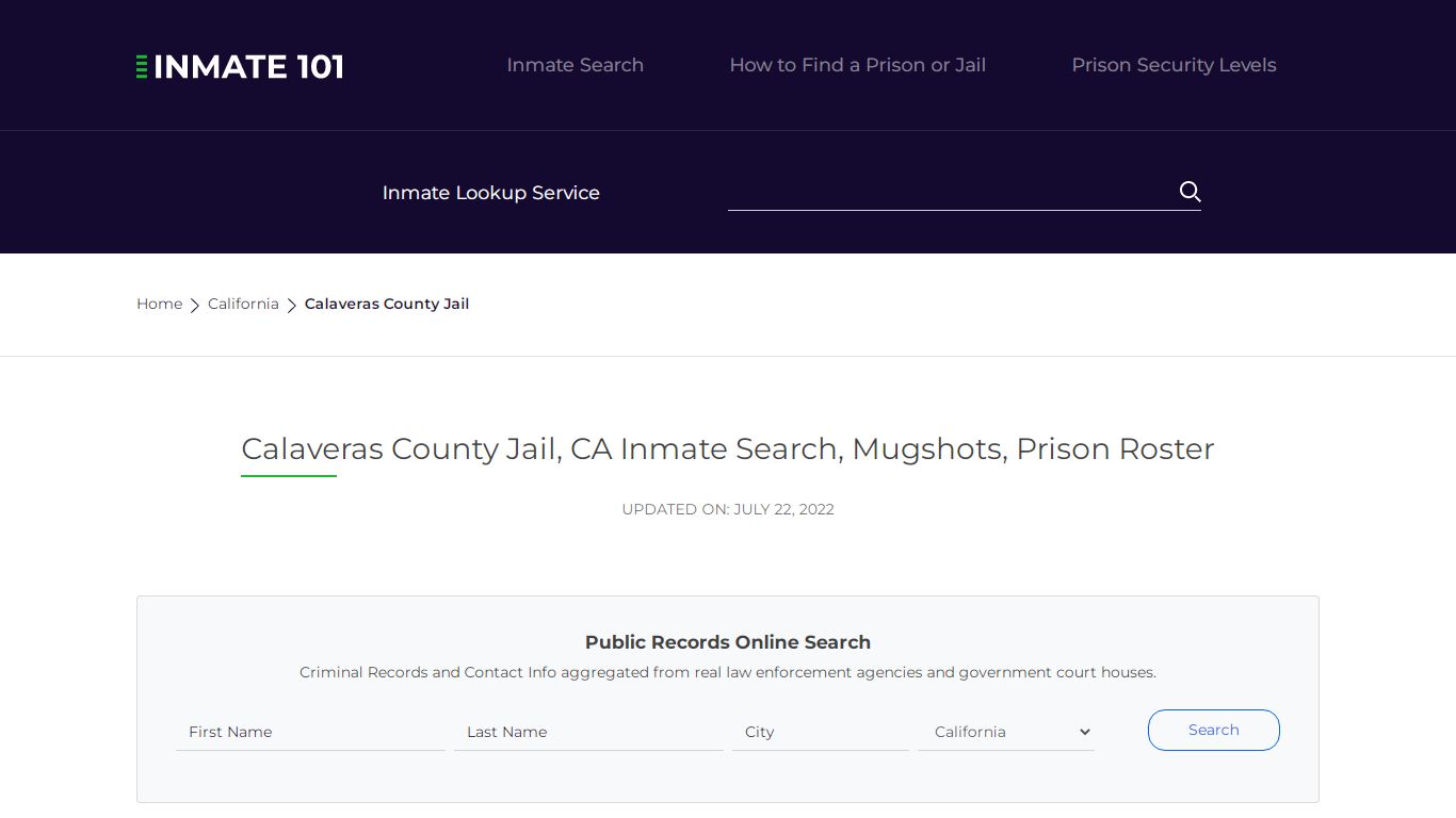 Calaveras County Jail, CA Inmate Search, Mugshots, Prison ...